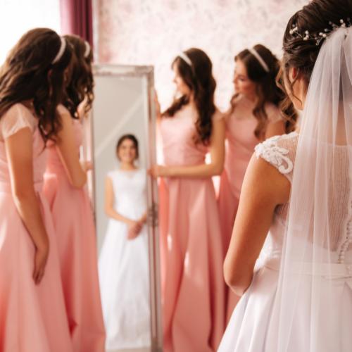 Bride looking in mirror Turkish wedding tradition