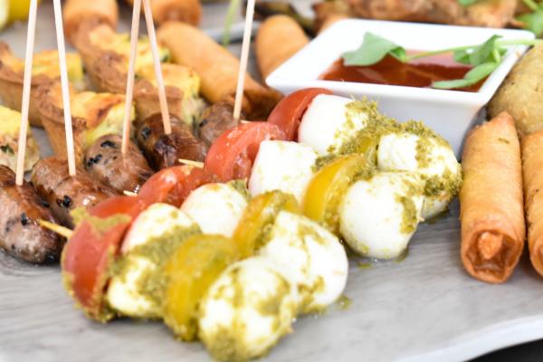 Mozzarella, tomato and pesto skewers wedding canape ideas