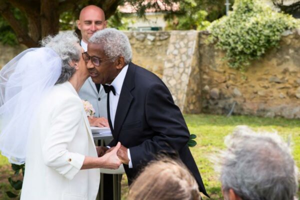 Elderly couple renewing their wedding vows