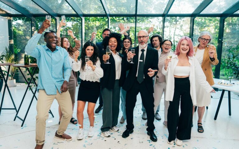 Staff Happiness is very important featuring an office party with drinks